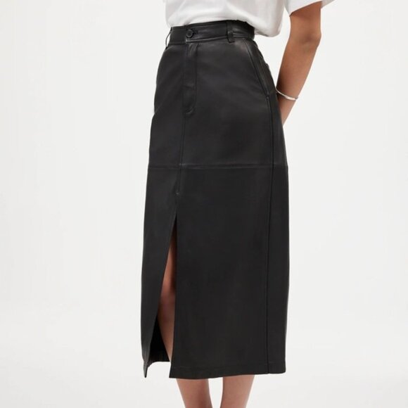 NWT Madewell Leather Midi Skirt Size 0 - Picture 2 of 13
